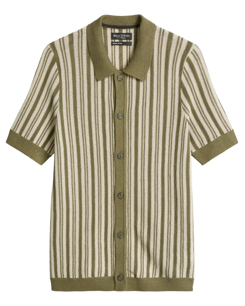 Marc O'Polo Summer Strick-Kurzarmhemd mit Streifen, Regular in Grün