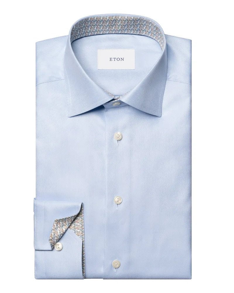 Eton Unifarbenes Hemd aus Struktur-Twill mit Ausputz in Hellblau