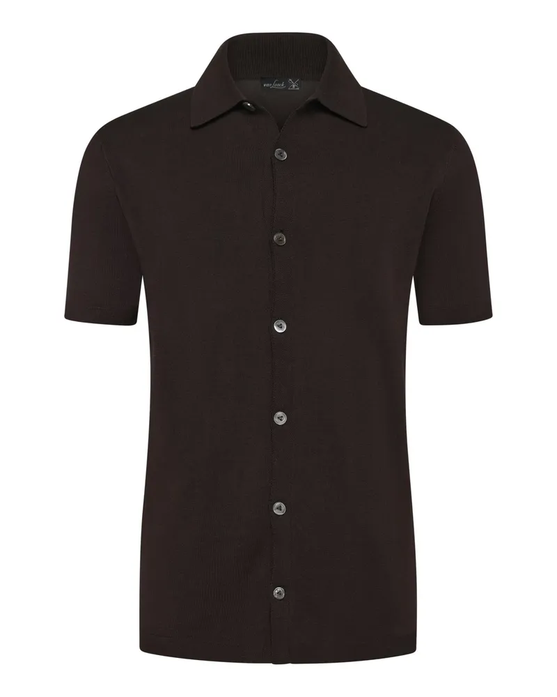 van Laack Leichtes Strick-Kurzarmhemd aus Air Cotton, Regular in Dunkelbraun
