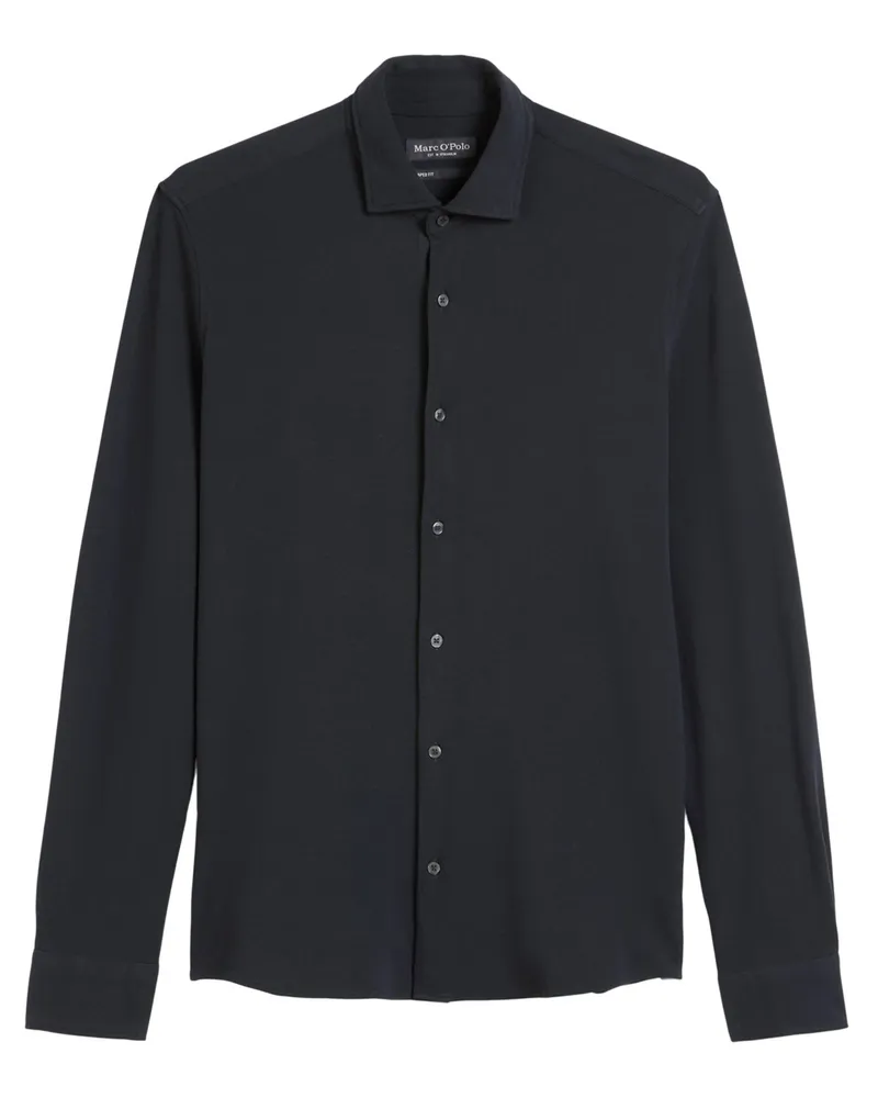 Marc O'Polo Hemd aus leichtem Baumwoll-Piqué, Shaped Fit in Marine
