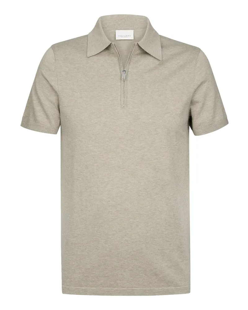 Profuomo Strick-Poloshirt mit Lyocell, Seide und Reißverschlusskragen in Beige
