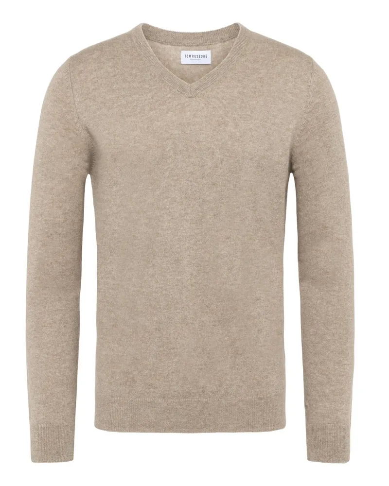 Tom Rusborg Leichter Kaschmirpullover mit V-Ausschnitt in Beige