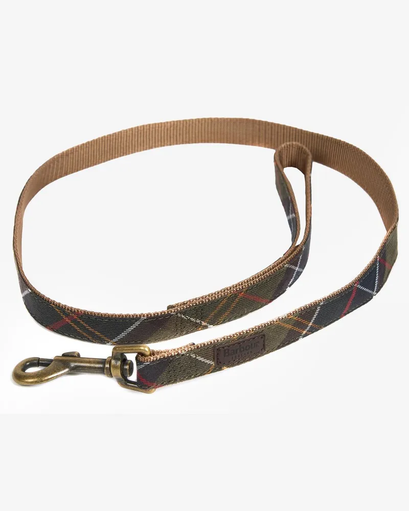 Barbour Hundeleine aus einem Mischgewebe mit Tartanmuster in Oliv