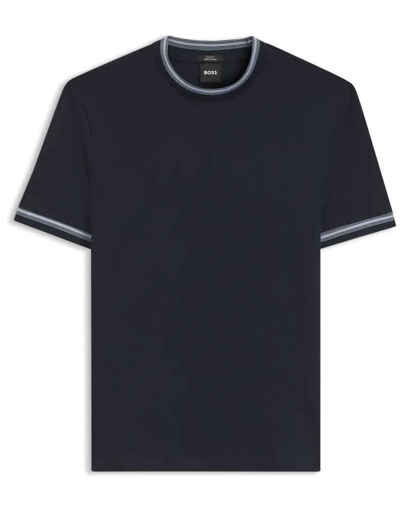 HUGO BOSS T-Shirt aus merzerisierter Baumwolle mit Kontrastbündchen, Slim Fit in Marine