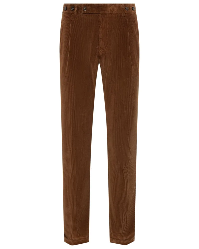 Berwich Feincordhose mit Bundfalte und Riegelverschluss in Braun