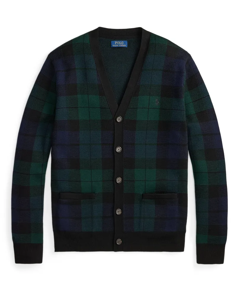Ralph Lauren Strickjacke aus waschbarer Merinowolle mit Blackwatch-Muster in Marine