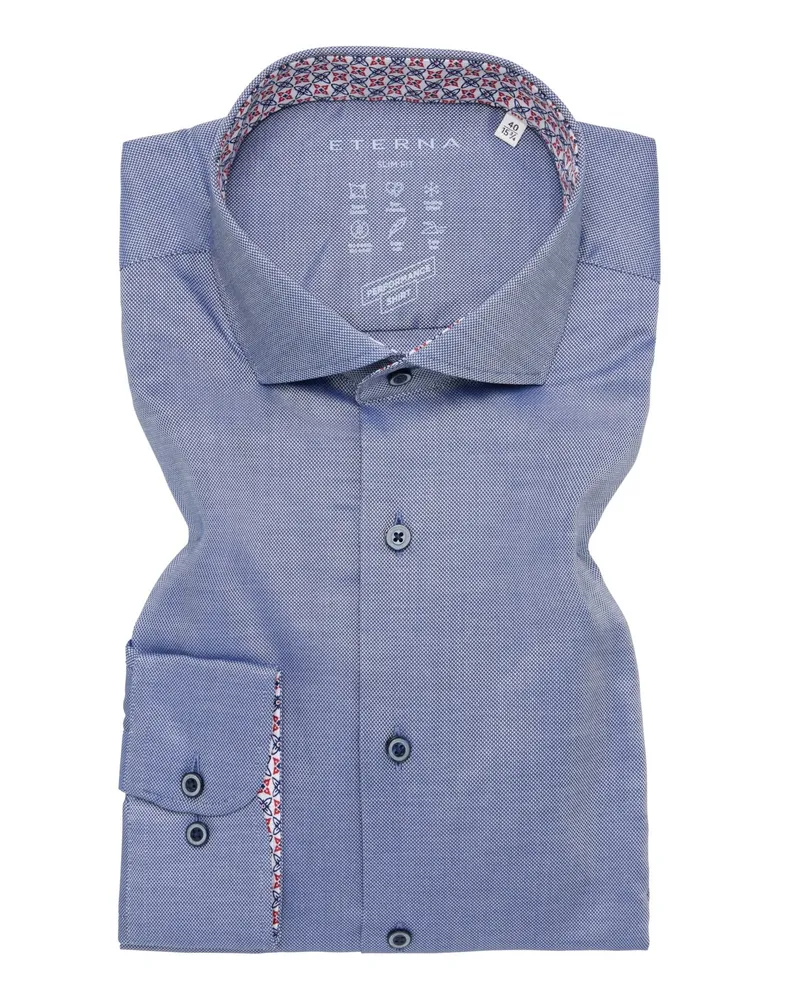 Eterna Strukturiertes Performance Hemd mit Ausputz, Slim Fit in Marine