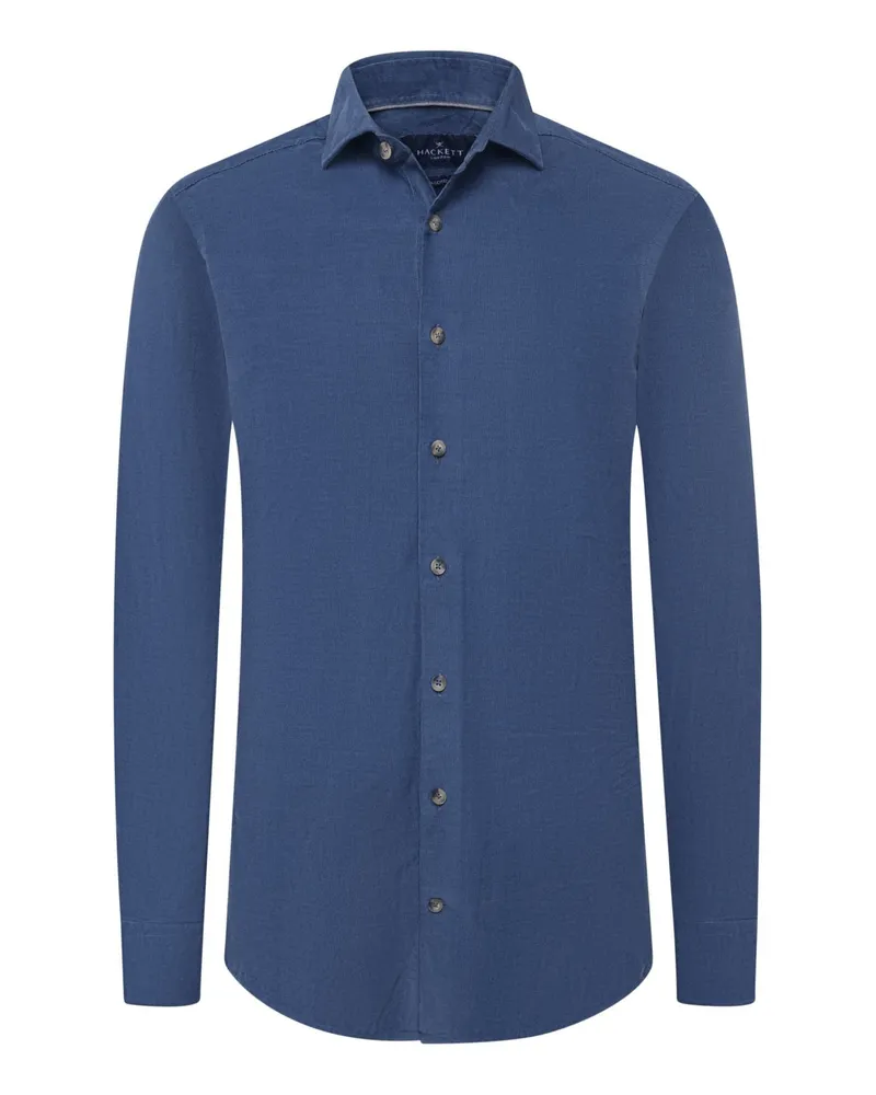 Hackett Unifarbenes Feincord-Hemd mit Haifischkragen, Tailored Fit in Mittelblau