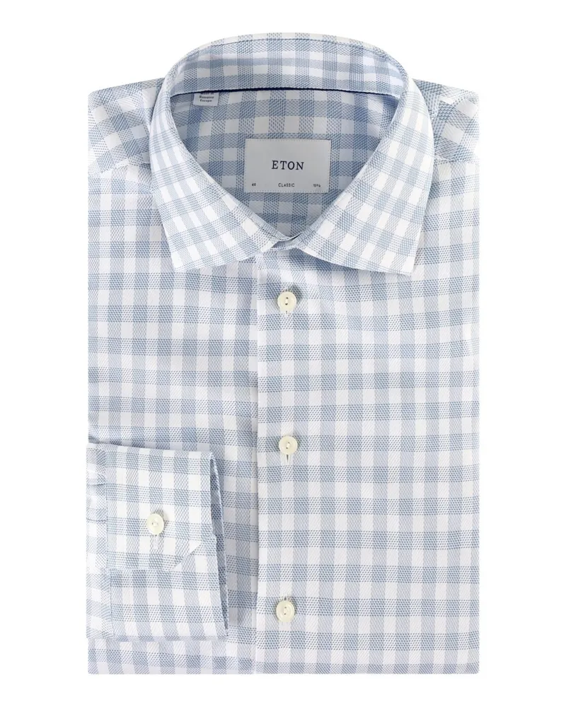 Eton Knitterfreies Signature Twill-Karohemd mit Haifischkragen, Classic in Blau