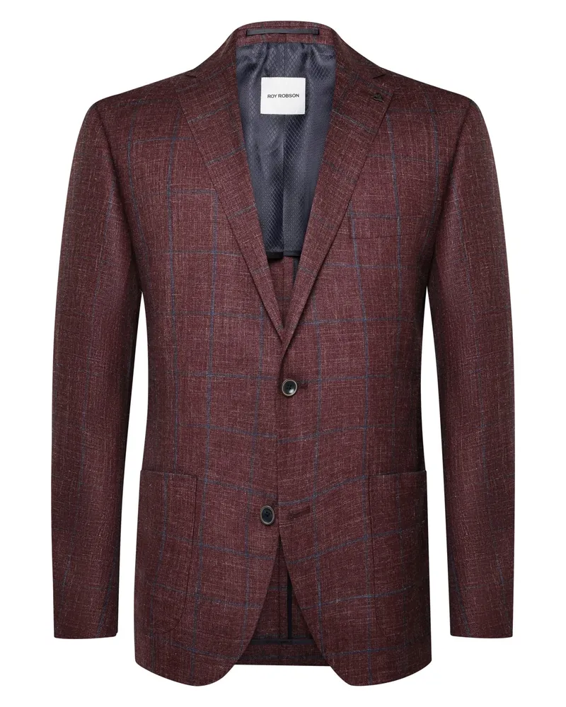 Roy Robson Sakko aus einem Schurwolle-Mix mit Fensterkaromuster, Regular Fit in Bordeaux