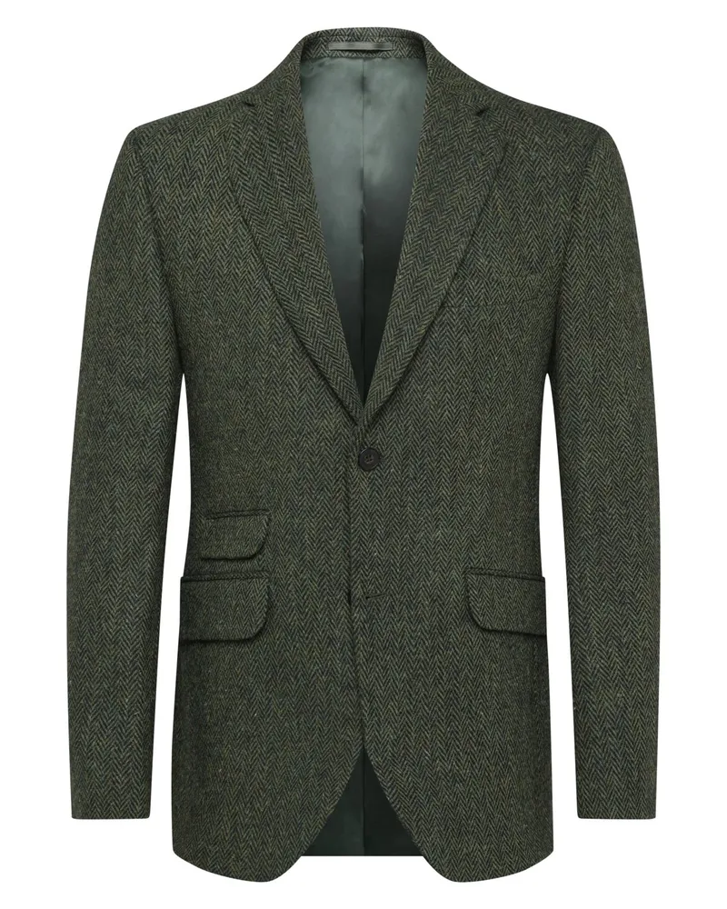 Wellington of Bilmore Kariertes Harris Tweed-Sakko London mit Ellenbogenpatches in Grün