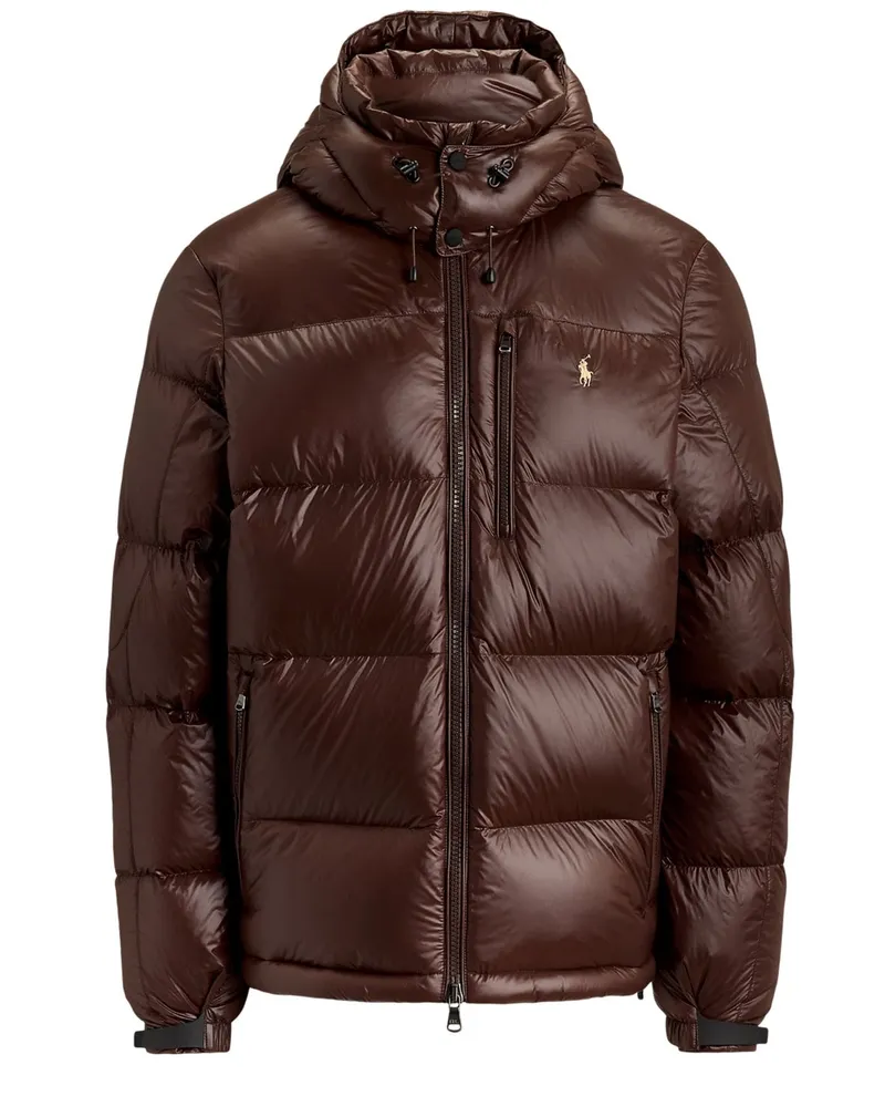 Ralph Lauren Daunenjacke Gorham in Glanz-Optik mit abtrennbarer Kapuze in Braun