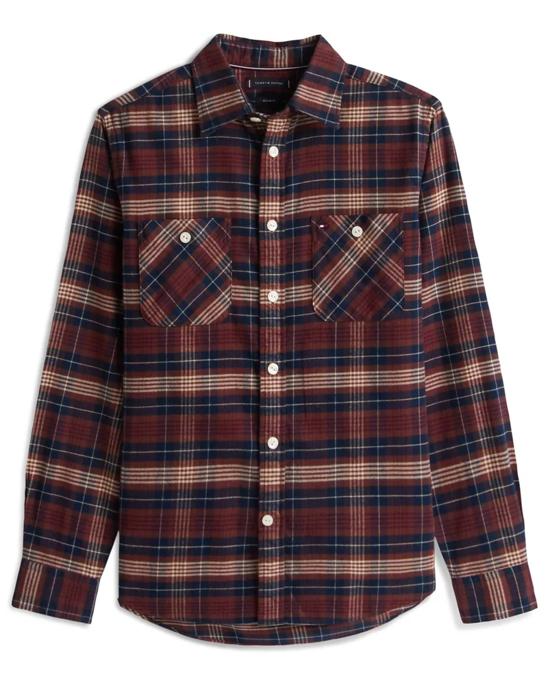 Tommy Hilfiger Softes Flanellhemd mit Karomuster, Regular Fit in Braun