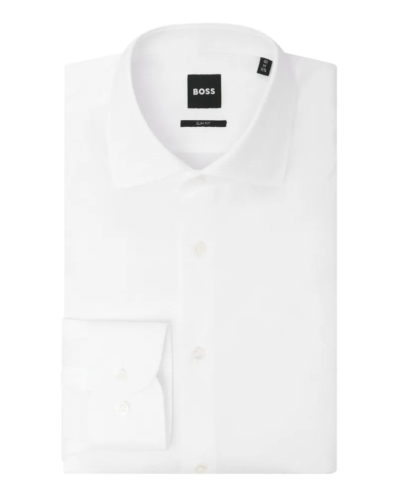 HUGO BOSS Unifarbenes Hemd aus Baumwolle mit Kentkragen, Slim in Weiß