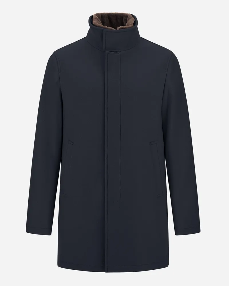 Herno Wattierte Wolljacke mit Blende und Fake-Fur Kragenbesatz in Marine