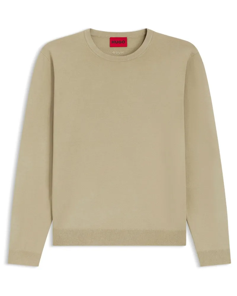 HUGO BOSS Softer Rundhalspullover mit Rippbündchen in Beige