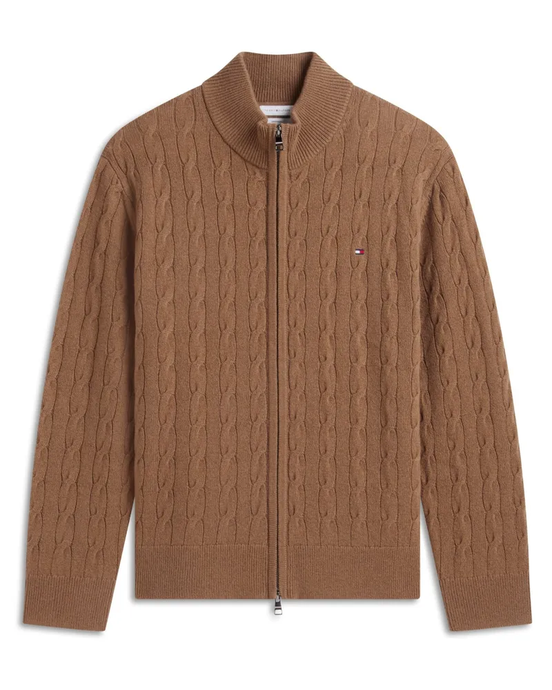 Tommy Hilfiger Strickjacke aus Lammwolle mit Zopfmuster in Beige