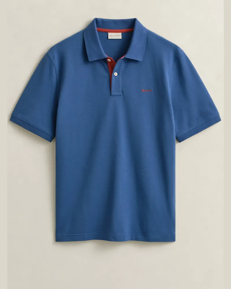 Gant Piqué-Poloshirt mit Stretchanteil und Label-Stickerei, Regular Fit in Mittelblau