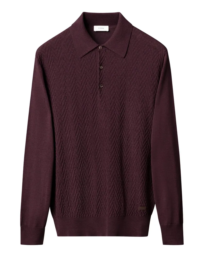 Eton Langarm-Strick-Poloshirt mit Chevron-Struktur, Contemporary Fit in Bordeaux