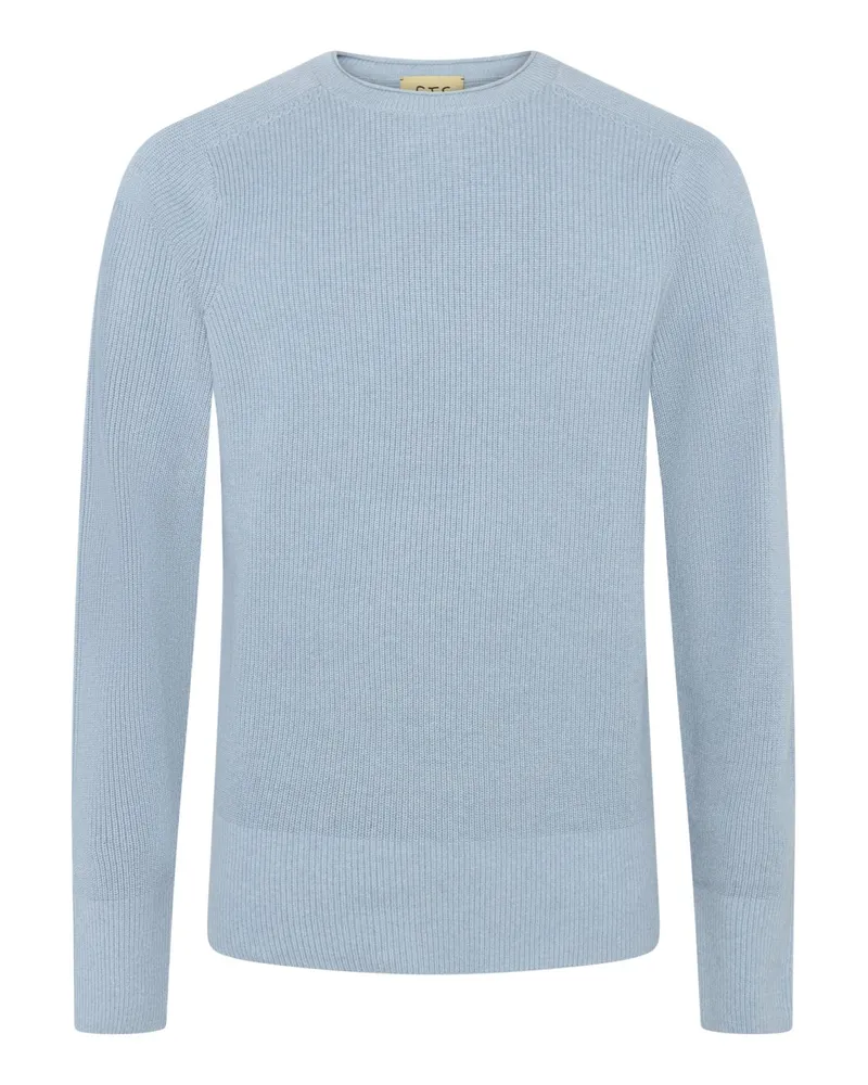 FTC Cashmere Glattstrick-Rundhalspullover aus einem Baumwolle-Kaschmir-Mix in Hellblau