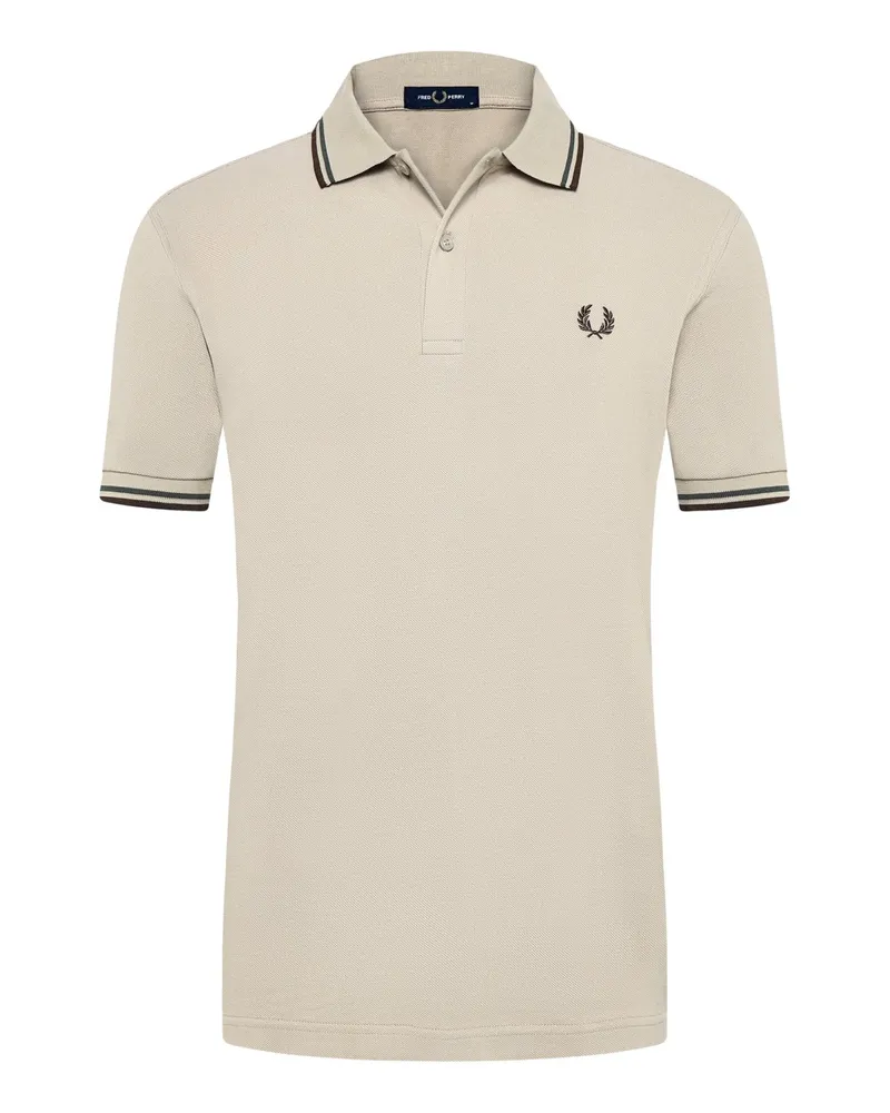 Fred Perry Piqué-Poloshirt mit Logo-Stickerei und Kontrastbündchen in Beige