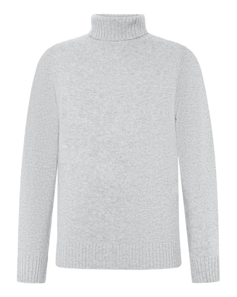 Tom Rusborg Rollkragenpullover aus Kaschmir mit frontseitigem Webmsuter in Silber