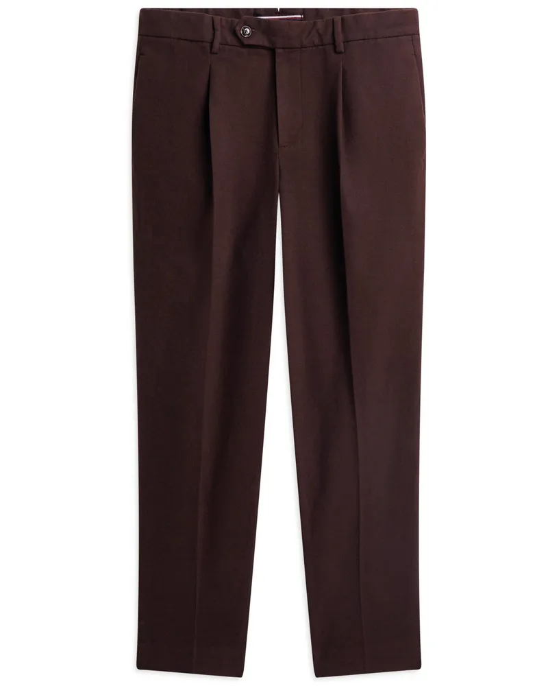 Tommy Hilfiger Wollhose mit Bundfalte und Stretchanteil, Regular Fit in Braun