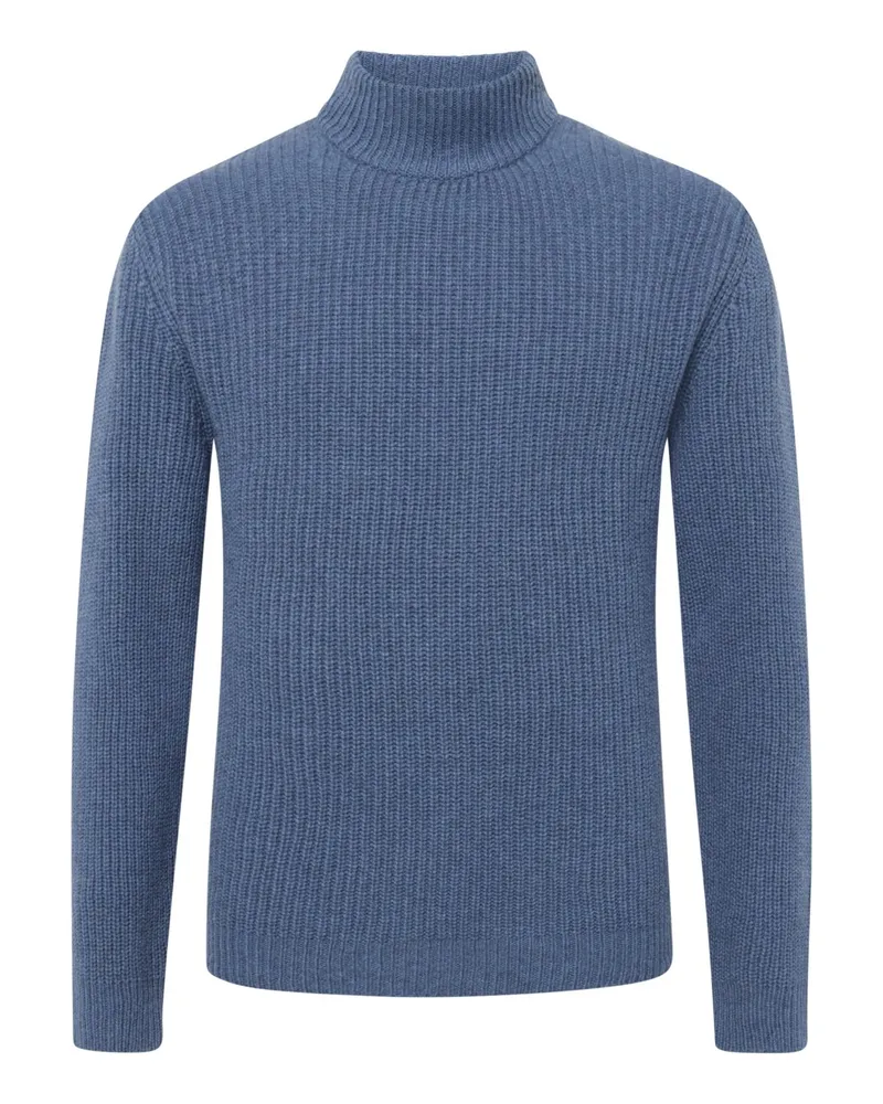 Daniele Fiesoli Softer Merino-Pullover in Rippstrick mit Turtleneck in Denim