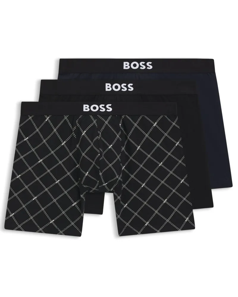 HUGO BOSS 3er-Pack Boxer-Briefs mit Print und Stretch in Schwarz