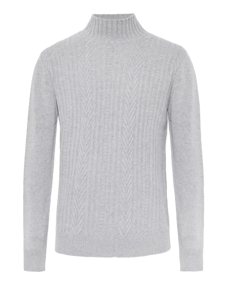 Tom Rusborg Rollkragenpullover aus Merinowolle mit Webmuster in Silber