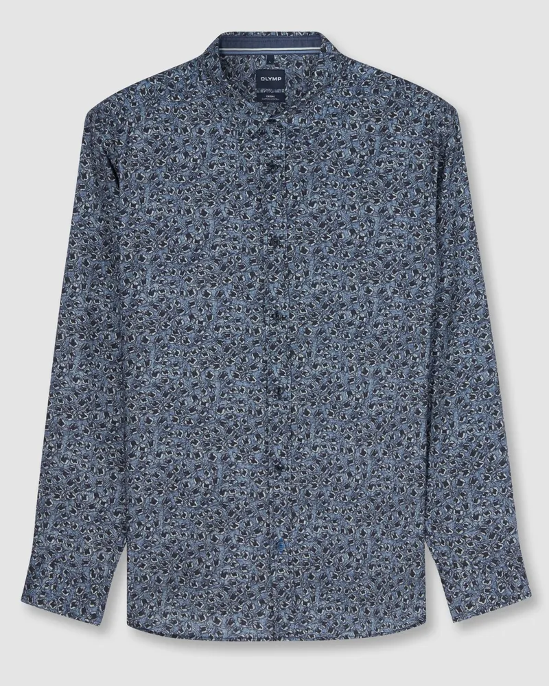 Olymp Casual, Regular FIt, Flanellhemd mit Print und Lyocell in Blau