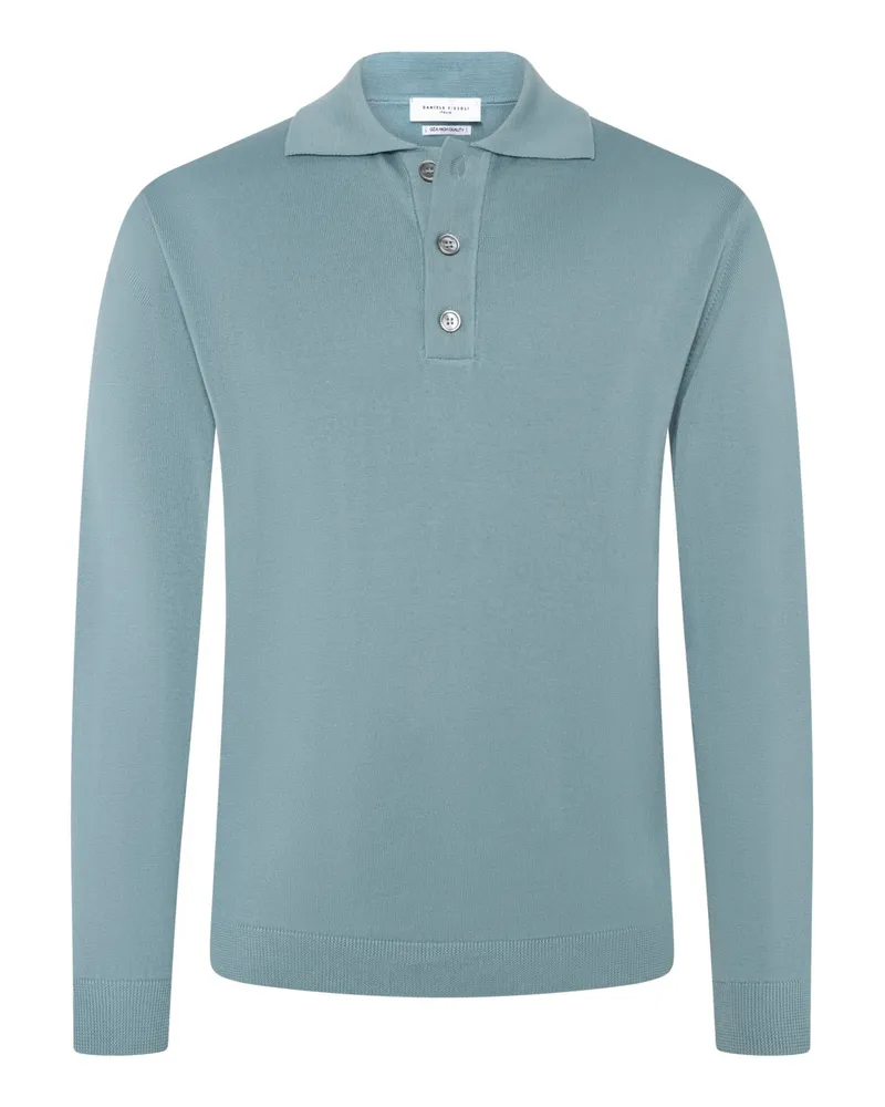 Daniele Fiesoli Softes Langarm Strick-Poloshirt aus feiner Giza-Baumwolle in Hellblau