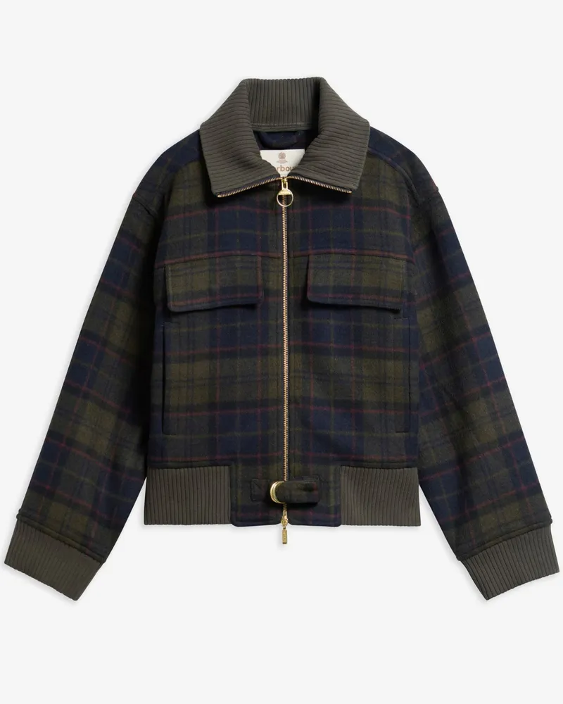 Barbour Damen-Wolljacke Ivybridge mit Tartan-Muster und Stehkragen in Dunkelgrün