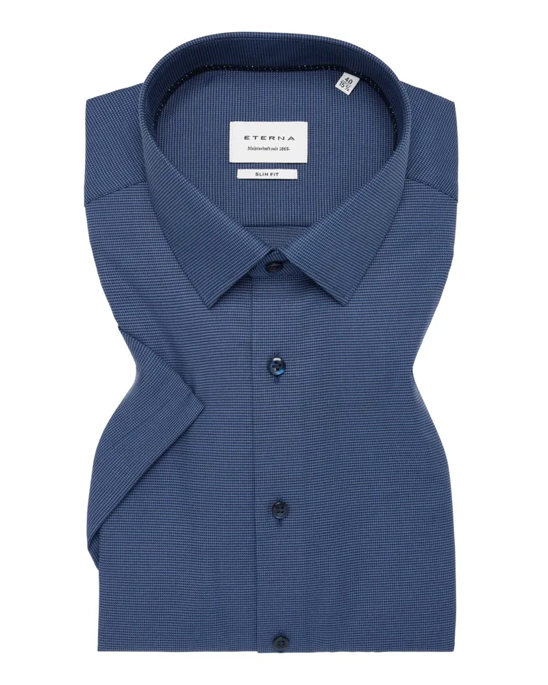 Eterna Bügelfreies Kurzarmhemd mit Kleinmuster, Slim Fit in Marine