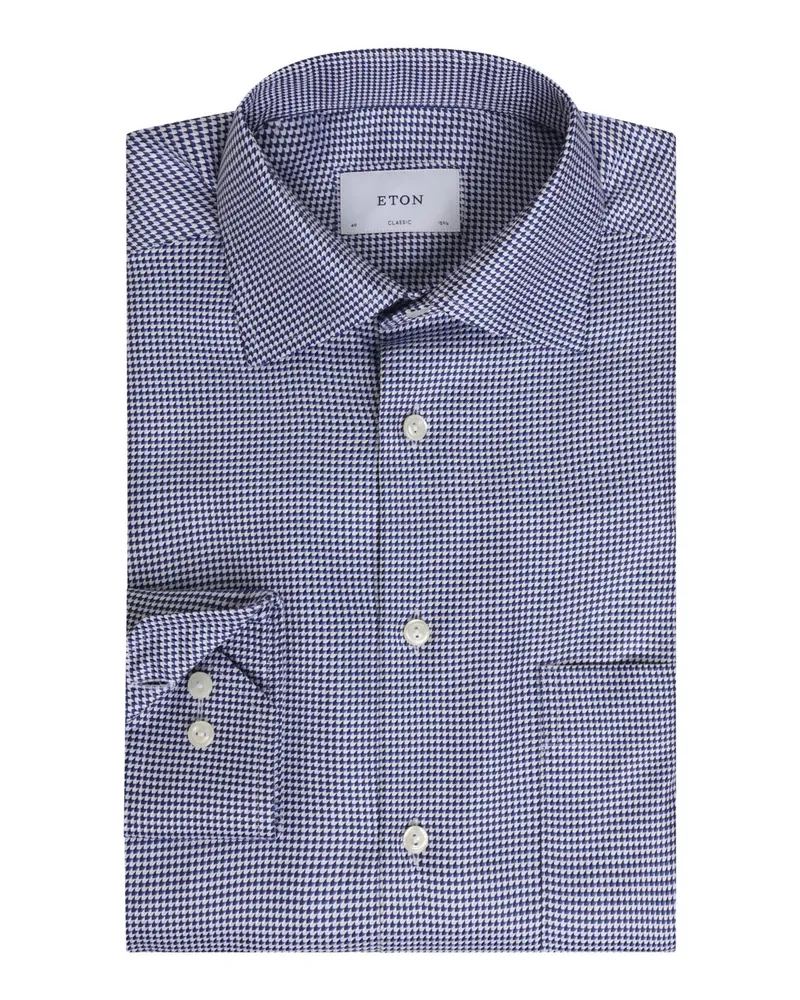 Eton Twill-Hemd mit Kentkragen und Hahnentrittmuster,Classic in Marine