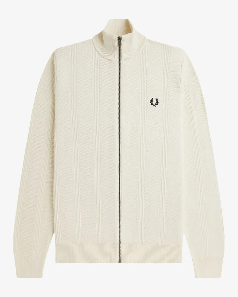 Fred Perry Strickjacke aus Baumwolle mit Streifenakzenten und Zip in Offwhite