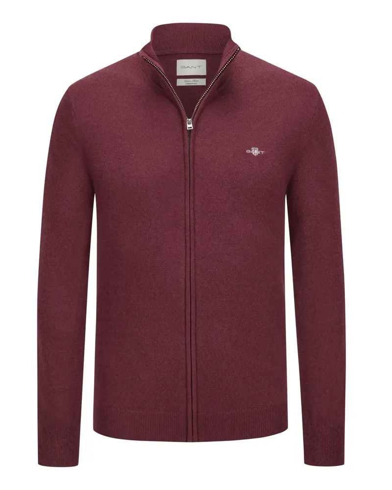 Gant Softe Strickjacke aus extrafeiner Lammwolle mit Zip in Bordeaux