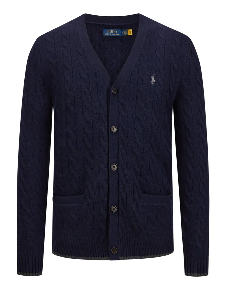 Ralph Lauren Softe Strickjacke mit Poloreiter-Stickerei und Kaschmiranteil in Marine
