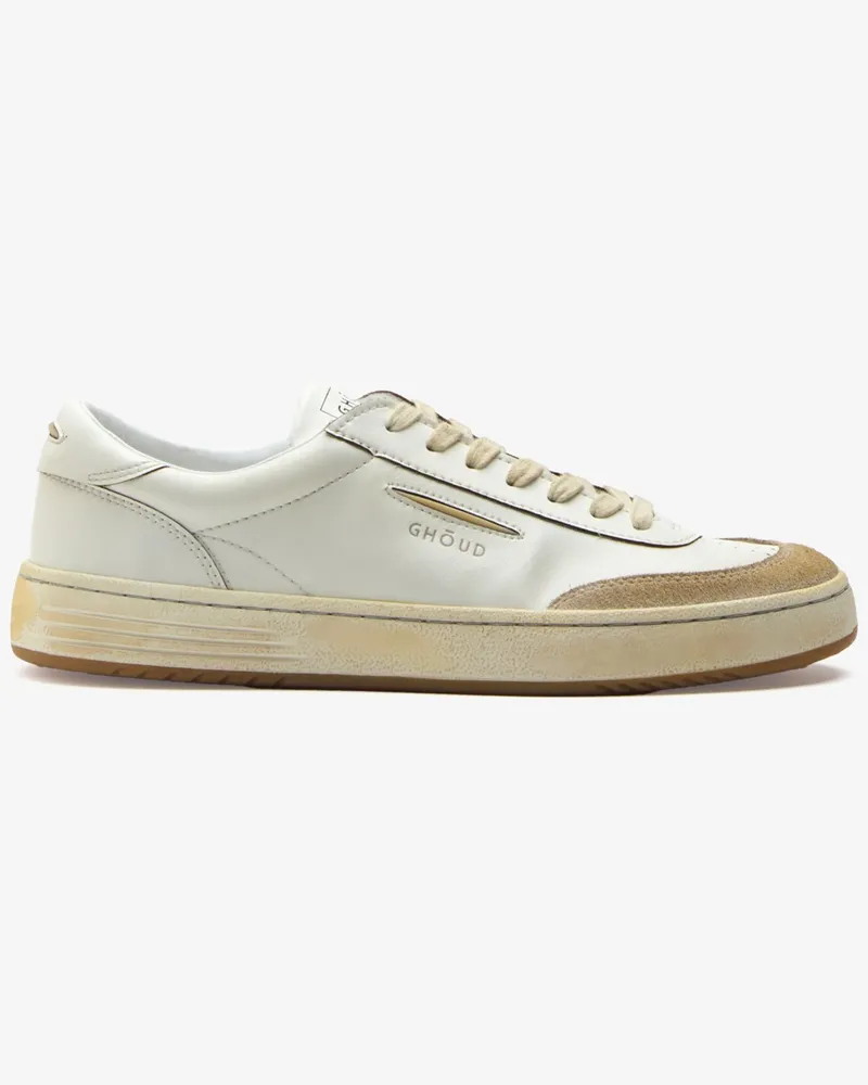 GHŌUD Low Top Sneaker Lido aus Leder in Vintage-Optik in Weiß