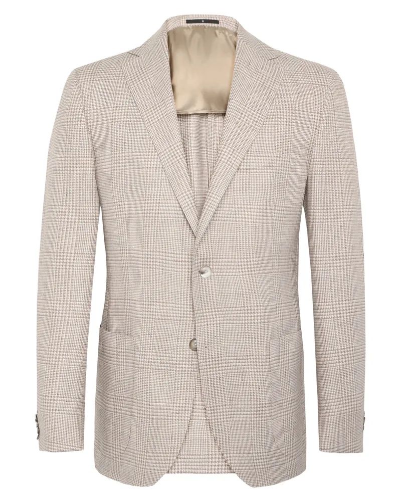 Dressler Sakko aus einem Wolle-Seide-Leinen-Mix mit Fischgrät-Muster, Relaxed Fit in Hellbraun