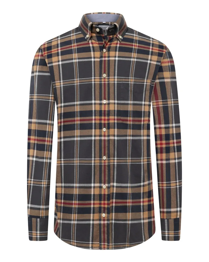 Tom Rusborg Flanellhemd mit Karomuster und Button-Down-Kragen in Anthrazit