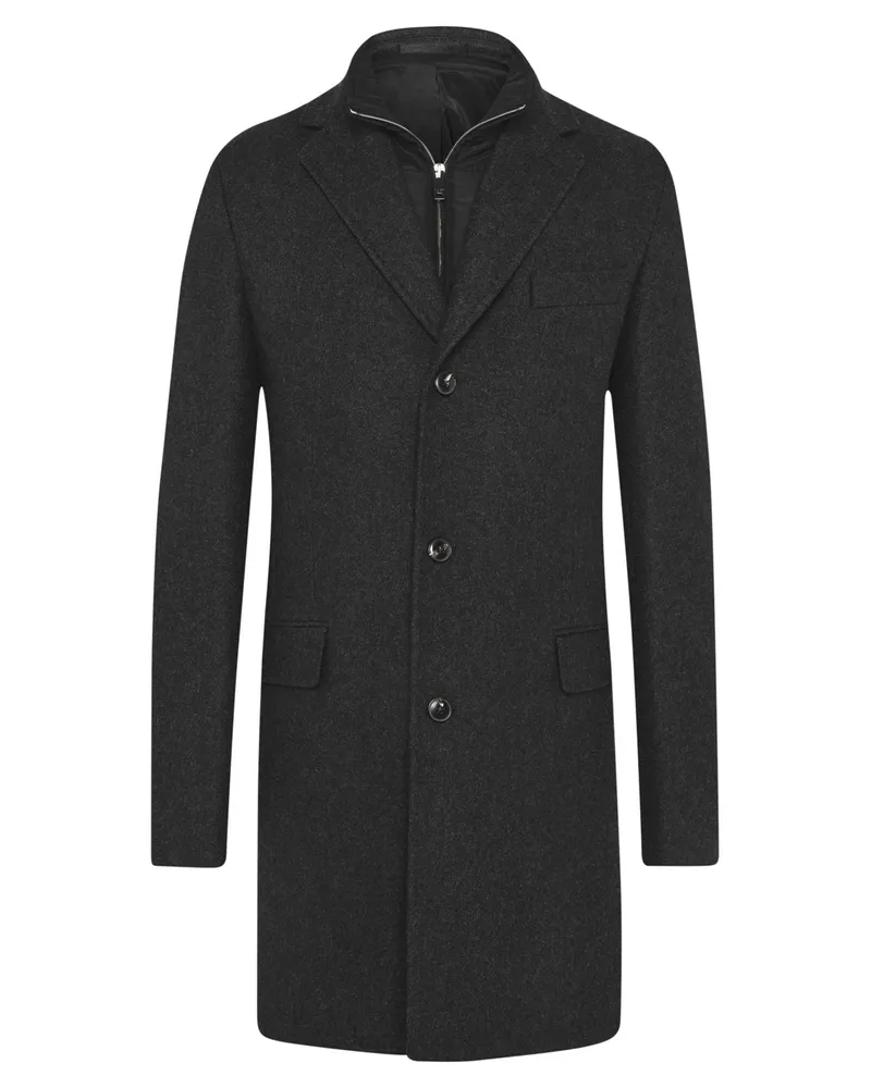Hackett Wollmantel mit Kaschmir und heraustrennbarer Blende, Regular in Anthrazit