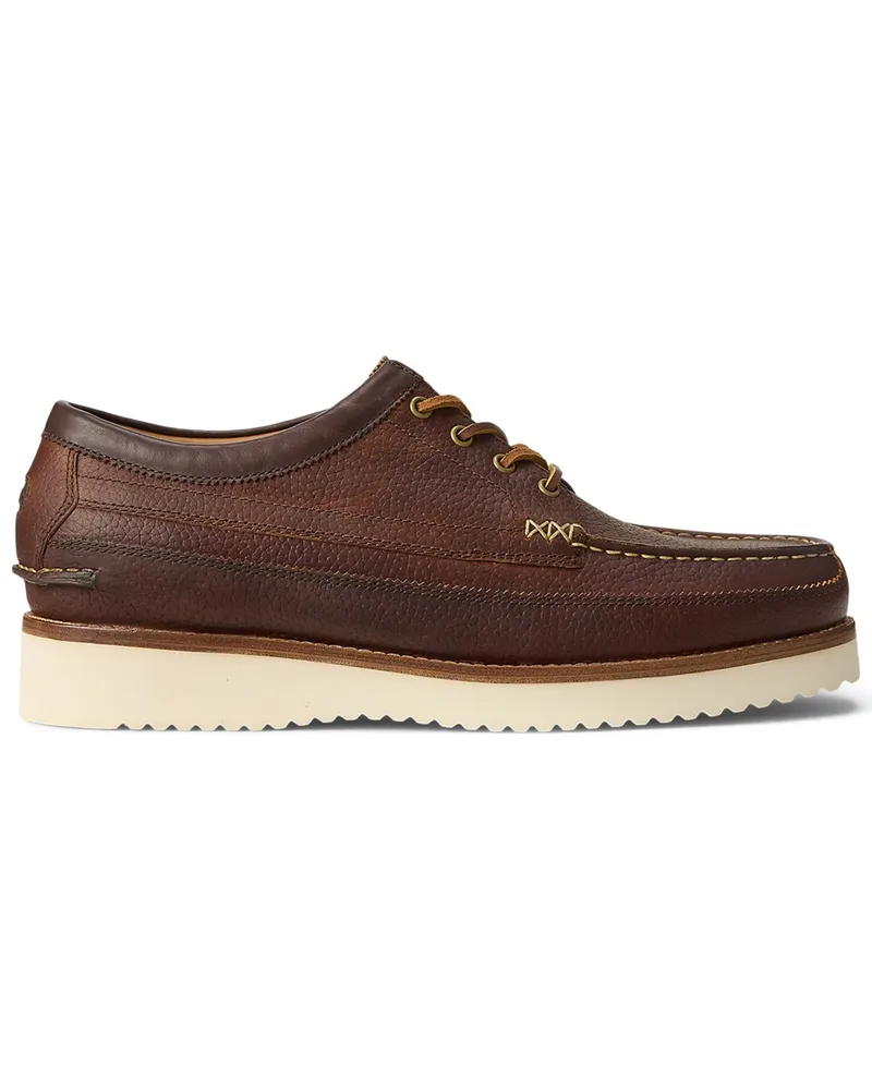 Ralph Lauren Niedrige Lederstiefelette mit Label-Prägung und Narbenstruktur in Braun