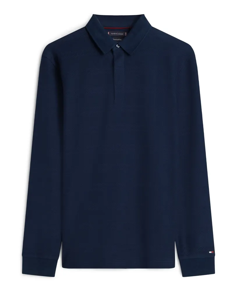 Tommy Hilfiger Langarm-Poloshirt aus merzerisierter Baumwolle mit Struktur in Marine