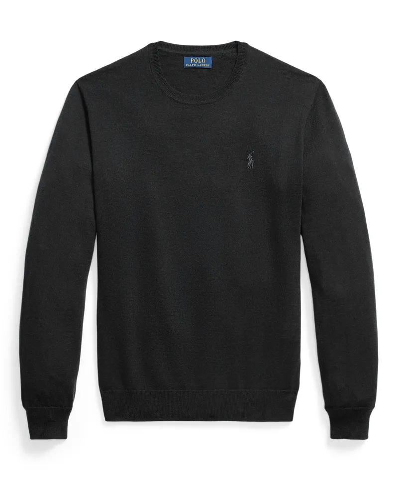 Ralph Lauren Rundhalspullover aus waschbarer Merinowolle mit Pony-Stickerei in Schwarz