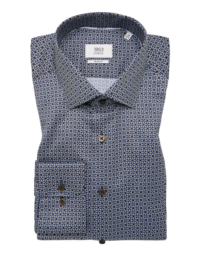 Eterna Gemustertes Hemd in Vollzwirn-Qualität, Slim Fit in Marine