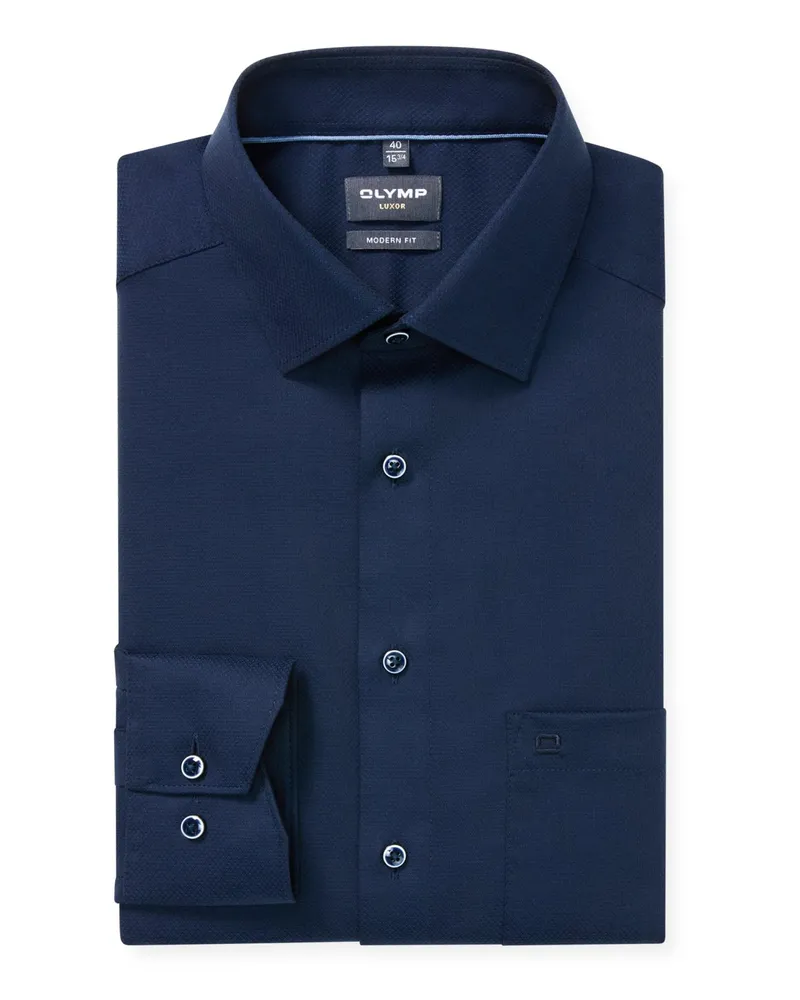 Olymp Luxor, Modern Fit, Baumwollhemd mit Struktur in Marine