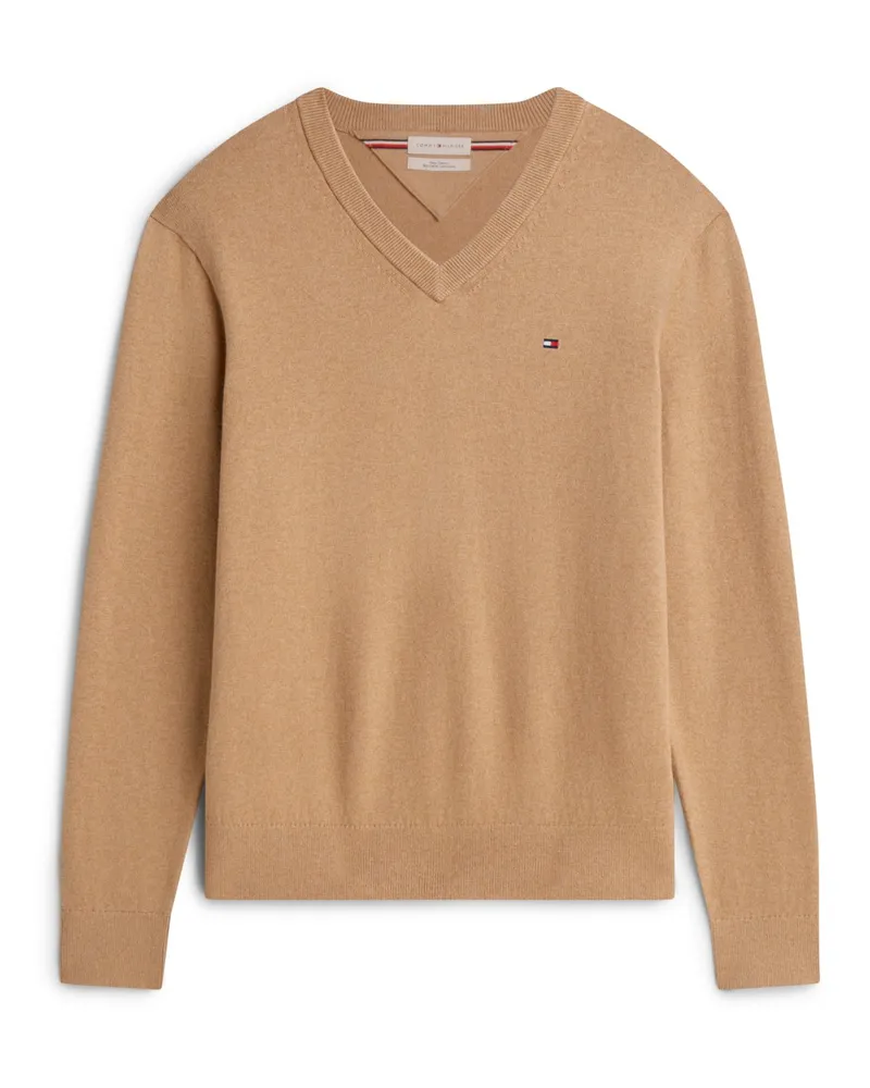 Tommy Hilfiger Leichter Pullover mit Kaschmir und V-Ausschnitt in Beige