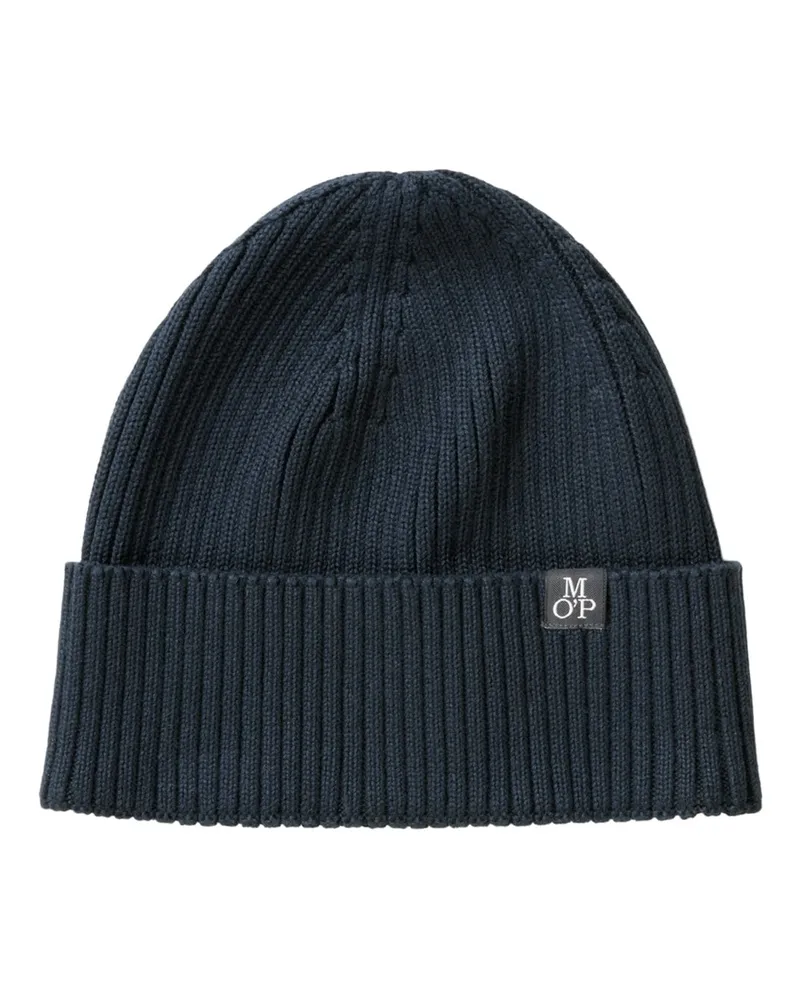 Marc O'Polo Strickmütze aus Bio-Baumwolle mit Label-Stickerei in Marine