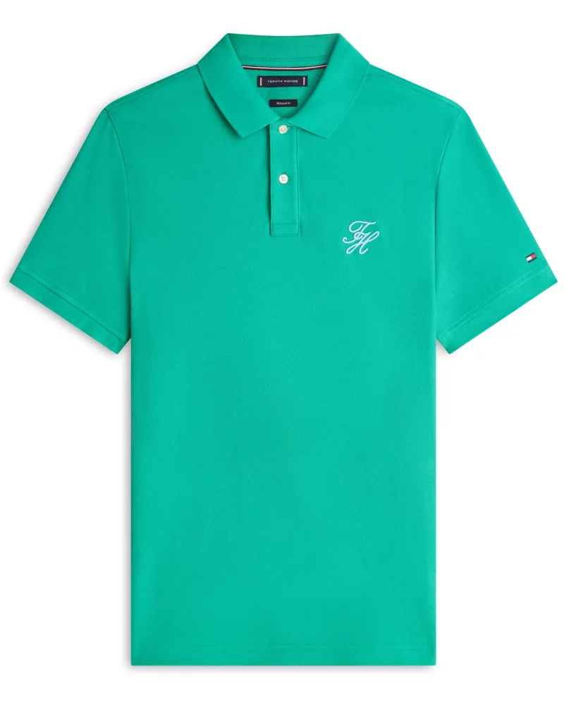 Tommy Hilfiger Poloshirt aus einem Baumwoll-Mesh mit Monogramm-Stickerei, Regular Fit in Grün